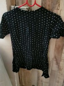 Black Crop Top With Polka Dots