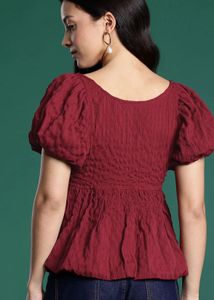 Maroon Puff Sleeve Top