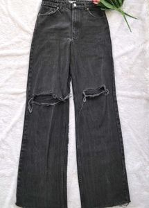 Zara Ripped Wide Long Jeans