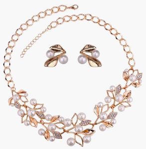 Pearl & Leaf Necklace Earring Set