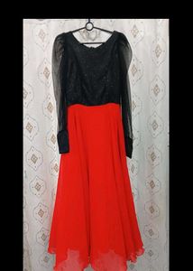 Red Black (Full Sleeves And Length)Frock