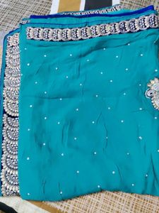 Teal & Silver Embroidered Saree