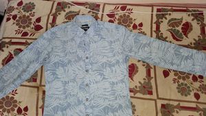 Stylish Blue Leaf Print Shirt