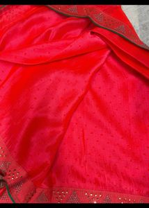 Red Orangish Saree Without Blouse