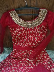 Red &amp; Gold Embroidered Anarkali