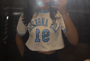 White And Blue Oversize Crop Top