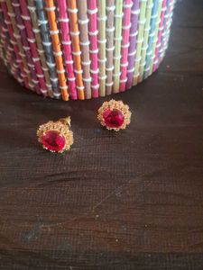 Ruby &amp; Gold Stud Earrings