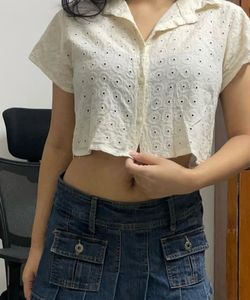 Cute White Eyelet Crop Top