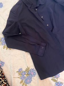 Wills Navy Blur Classic Shirt With Embroidery
