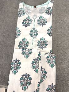 White Printed Kurta Set