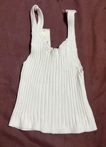 Zara White Ribbed Tank Top Free Size