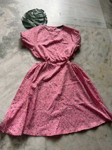 Pink Floral Cutout Dress
