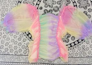 New Rainbow Crop Top 🌈⚡ Very Trendy . Puff Sleeves With Beautiful Neck
