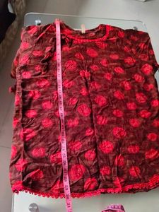 Brown Colour Top With Red Print &amp; Border