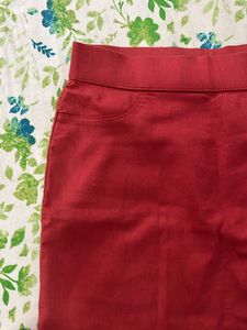 Marks And Spencer Red Fitted Formal Skirt