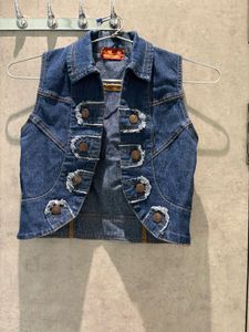 y2K Denim Vest with Button Details