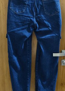 Bright Dark Blue Denim Cargo Jeans