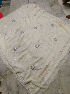 off white mirror work heavy saree 🤩