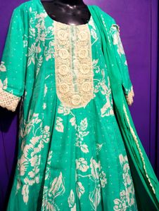 Emerald Green Floral Anarkali Suit