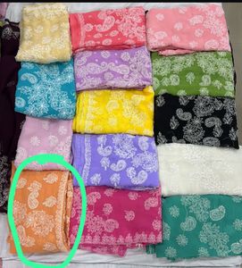 Unused Peach Lukhnowi Saree