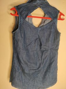 Sleeveless Branded Denim Shirt