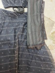 Grey Net Lehenga Set