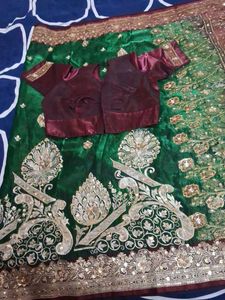 Green  Banaras Embroidered Fabric Heavy Work Saree
