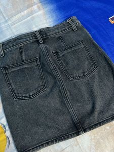 Dark Grey Denim Mini Skirt