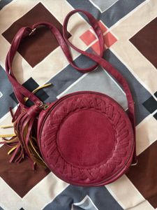 Red Round Bag With Tassels