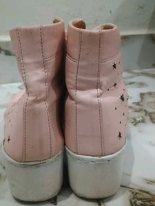 Pink Lace-up Ankle Boots