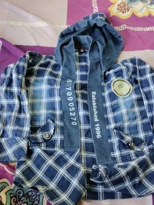 Blue Plaid Hooded Shirt Jacket