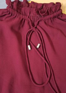 Maroon Ruffle Neck Sleeveless Top