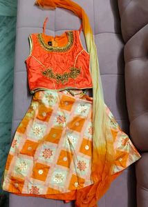Orange Embroidered Lehenga Choli Set