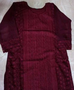 Maroon Embroidered Kurta