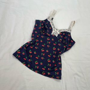 🍒y2k cherry Prints Lace Details Tank Top