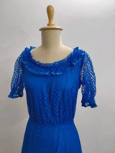 Royal Blue Polka Dot Mesh Maxi Dress
