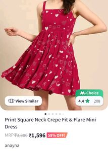 Print Square Neck Crepe Fit &amp; Flare Mini Dress