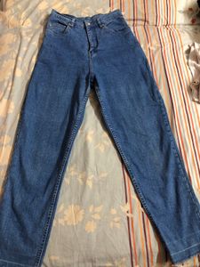 Stretchable Straight Fit High Waist Blue Jeans
