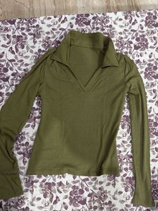 Olive Green Ribbed Long Sleeve Top