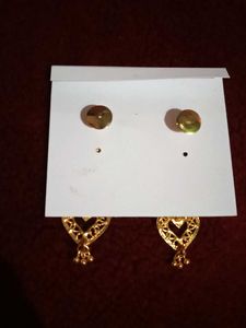 Gold Tone Heart Drop Earrings