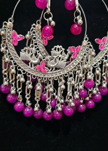 Beautiful Oxidized Chandbali With Pink Beads