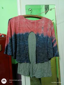 pink and blue cape style flowy fashionable top