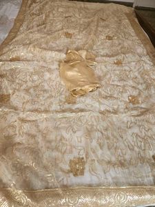 Golden Organza Saree With Blouse