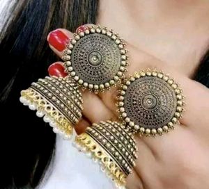 Dome Shaped Golden Oxidised Alloy Jhumka Earrings❤
