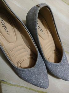 Sparkly Silver Block Heel Shoes
