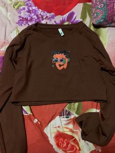 Brown Graphic Print Tee