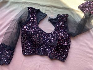 Sequin Padded Blouse with Net Sleeves