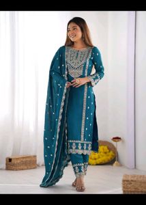Teal Embroidered Kurta Set