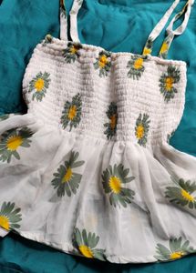 Daisy Print White Tank Top