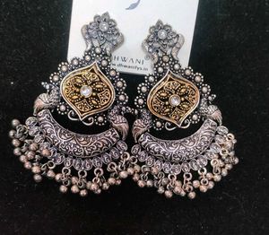 Big oxidised peacock Jhumka